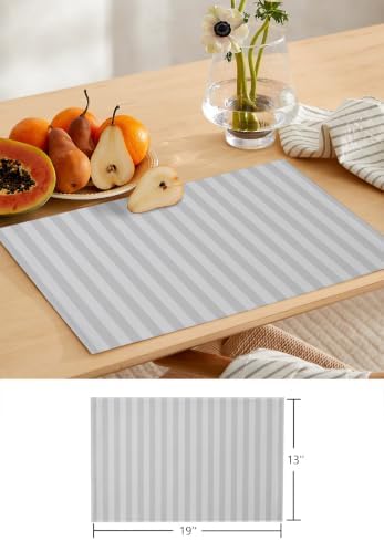 Light Gray Stripes Table Runner and Placemats Set of 4 Neutral Tone