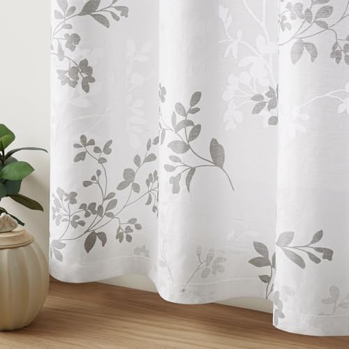 HOMEIDEAS White and Gray Privacy Sheer Curtains 96 Inches Long, 2