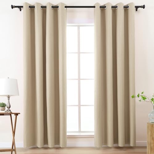 L.Z.E Beige 100% Blackout Curtains 108 Inches Long for Bedroom Living