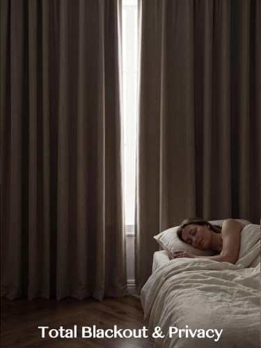 Linen Blend Blackout Curtains 84 Inch, Pinch Pleat Window Drapes with