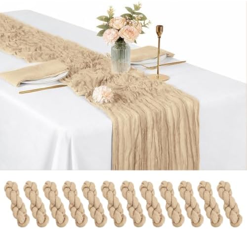 12 Pack Beige Cheesecloth Table Runner 9FT 17x108 Inch, Boho Sheer