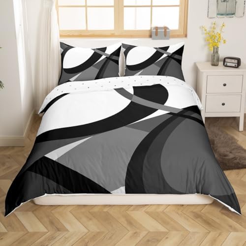 Abstract Lines Duvet Cover Set Queen Size,Modern Geometric Bedding