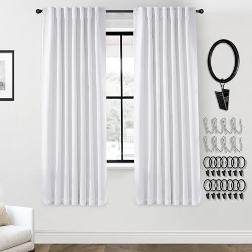 Greyish White Blackout Curtains 72 Inch Long for Living Room,Linen