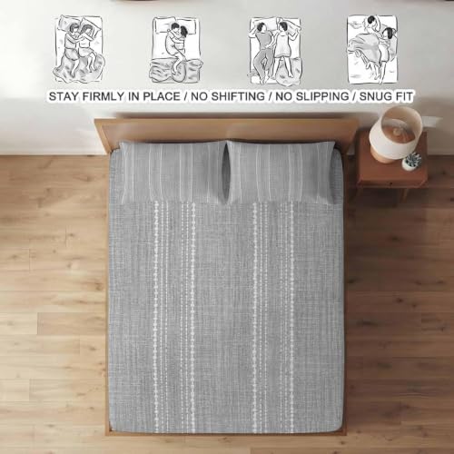 Queen Fitted Sheet Deep Pocket, Modern Minimalist Gray Stripes Soft