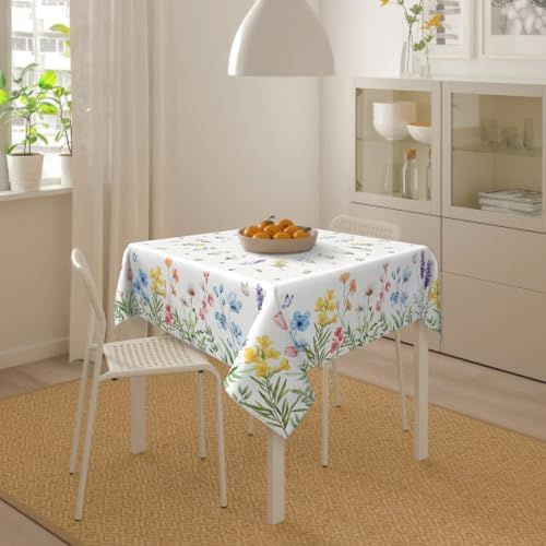 Spring Floral Tablecloth Square 60x60 Inch Green Pink Blue Yellow