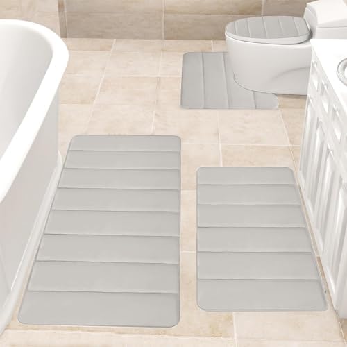 Memory Foam Bath Mat Set, 4 Piece Bathroom Rugs, Soft Comfortable