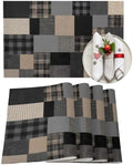Gray Gingham Placemats Set of 8, Cotton Linen Fabric Place Mats