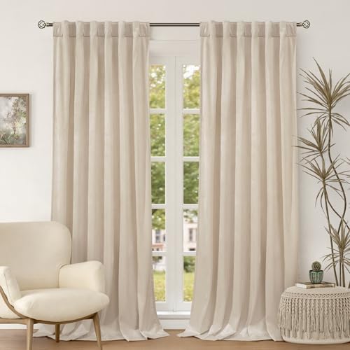 BGment Cream Beige Velvet Curtains 108 Inch for Bedroom, Thick Thermal