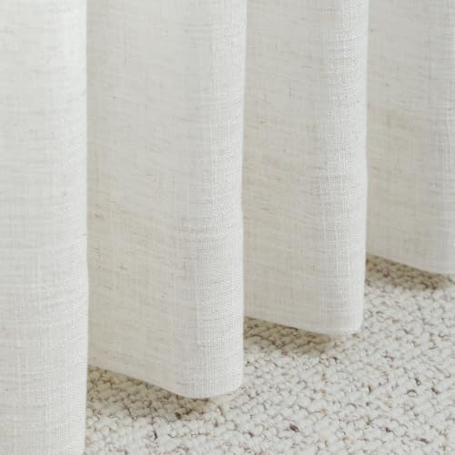 TWOPAGES Linen Room Darkening Rod Pocket Curtain, Beige White, 50Wx84L