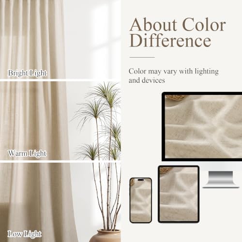 Aersas Linen Curtains 52x96 Inches Long for Living Room, Taupe