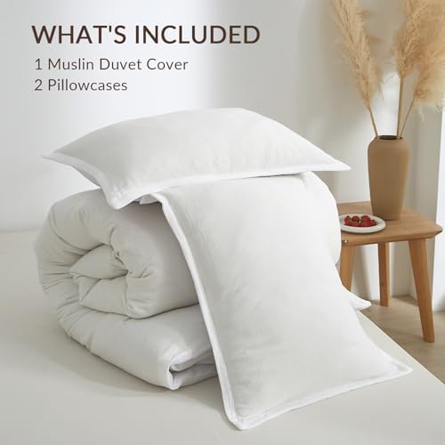 Bailix Muslin Duvet Cover Queen, 100% Cotton, White