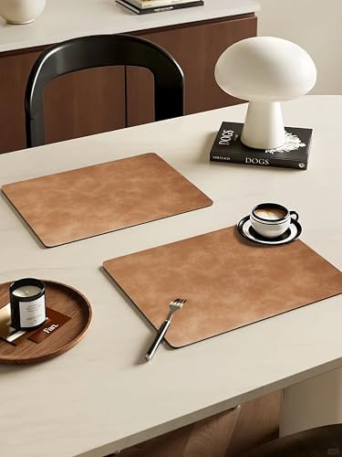 Cowhide Pattern PU Leather Placemats Set of 6 Heat Resistant Kitchen