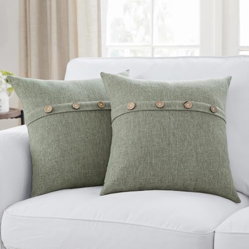 Meekio Set of 2 Dark Sage Square Pillow Covers 18 x 18 Farmhouse