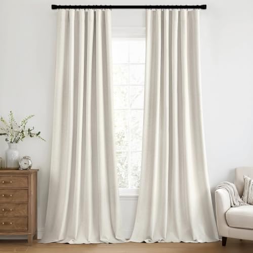 MIULEE 100% Blackout Back Tab Pleat Linen Curtains 50" Wx120 L,Grey
