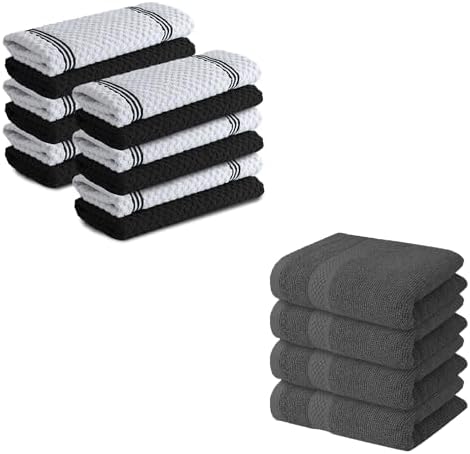 Infinitee Xclusives Premium Kitchen Towels - Black [Pack of 12] 100%
