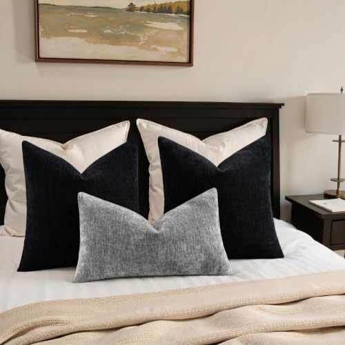 decorUhome Soft Chenille Black Throw Pillow Covers 18X18 Set of 2