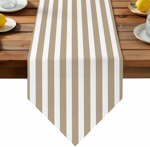 Beige Striped Table Runner Linen Burlap Table Runner 72 Inches Long