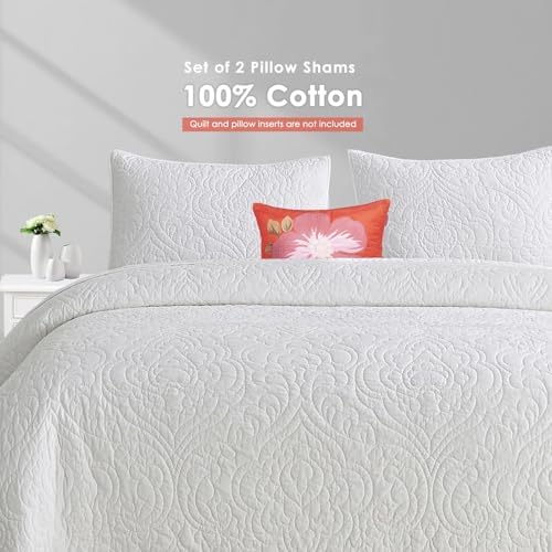 Querencia 100% Cotton King Pillow Shams, White, 20x36, Set of 2