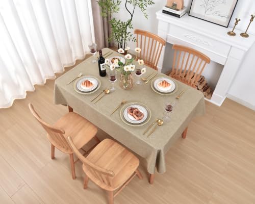 Waterproof Linen Tablecloth, Khaki, 70x52 Rectangle