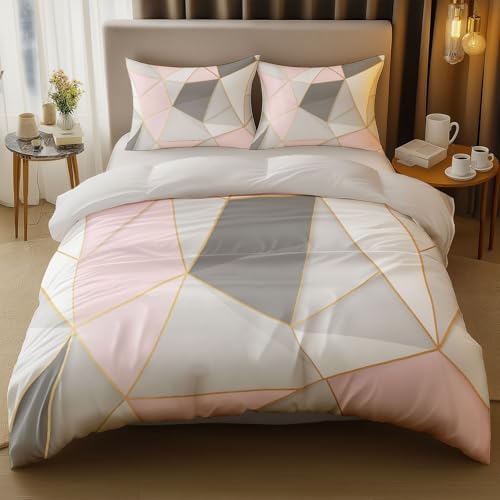 Abstract Duvet Cover - Modern Geometric Line Bedding Set Gray Soft