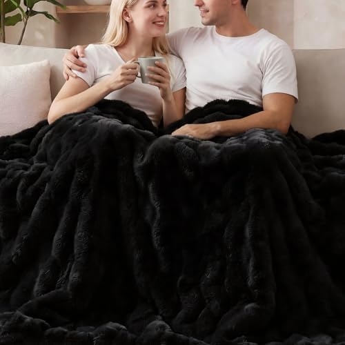 ORINOVA Faux Fur Black Thick Soft Throw Blanket 60X80 for Bed Couch