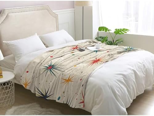 Mid Century Atomic Blanket, Retro Abstract Fleece Throw Blanket King