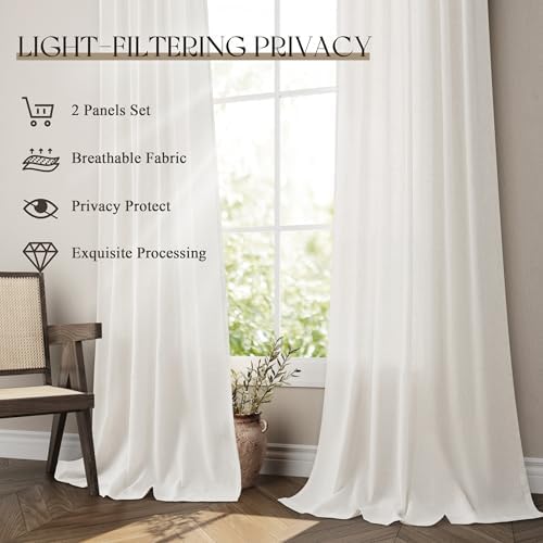 Jowels Light Cream Linen Grommet Curtains 84 Inch Long for Living Room