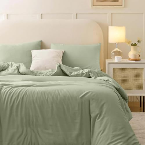 Nanko Queen Duvet Cover Set, Sage Green Luxury Soft Microfiber