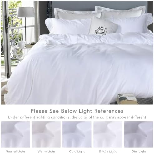 QSH White Ruffle California King Duvet Cover, Washed Cotton Farmhouse