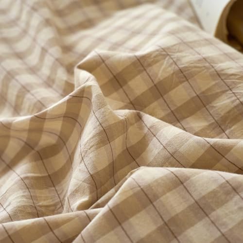 LifeTB Brown Gingham Duvet Cover Set Queen Beige Tan Plaid Checkered