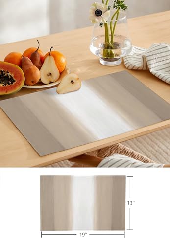 Beige Ombre Striped Table Runner and Placemats for Dining Table,Burlap