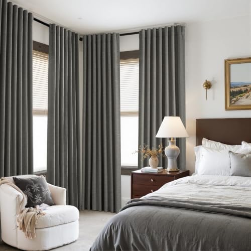 Topfinel Carbon Grey 84 Inch Total Blackout Bedroom Curtains