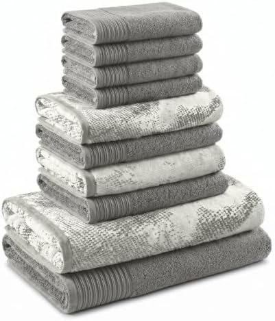 Cotton 10 Piece Assorted Marble & Solid Bath Towel Set, Luxury Cotton