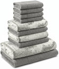 Cotton 10 Piece Assorted Marble & Solid Bath Towel Set, Luxury Cotton