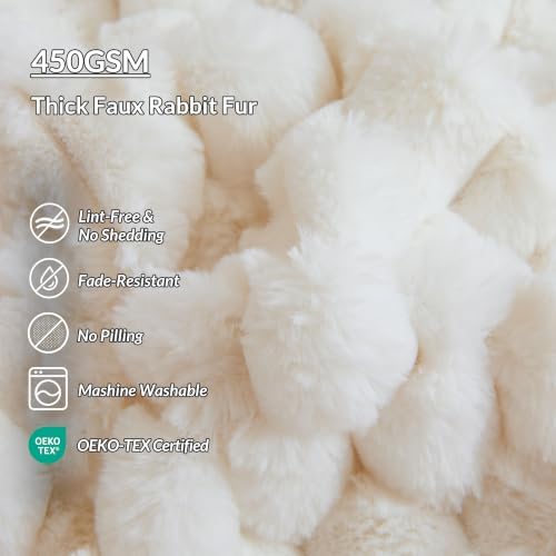 XeGe Luxury Bubble Fluffy Faux Rabbit Fur Bed Blanket King Size, Beige