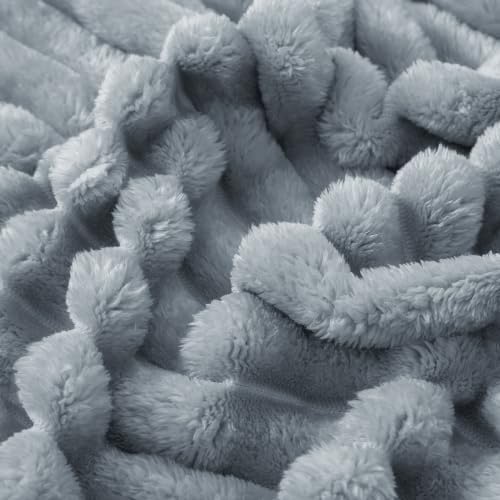 Taliska Ribbed Fleece Throw Blanket for Bed, Grey, 90"x90"