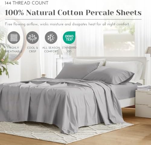 Comfort Spaces 100% Cotton Percale Sheets Queen Sheet Set 4 Piece