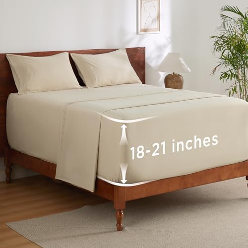 Bedsure Deep Pocket King Sheet Set - Fits Mattresses Up to 21 Inches