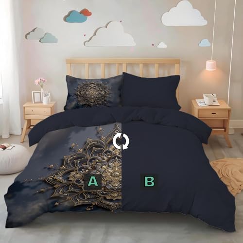 Luxurious Mandala Relief Duvet Cover King 3Pcs, Breathable Microfiber