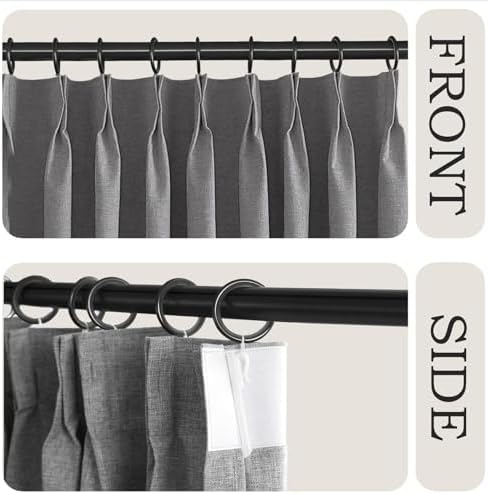 100% Blackout Pinch Pleated Linen Curtains 108 Inch for Living Room