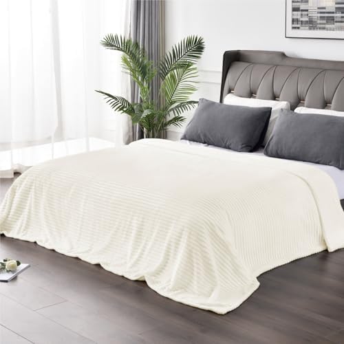 BEDELITE 3D Ribbed Jacquard Cream King Size Blankets for Bed, 108x90