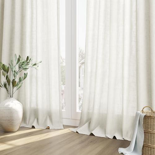 Guken Extra Long Linen Curtains 120 Inch Rod Pocket Beige White 2