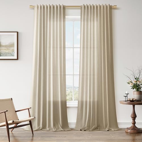 Nanspring Linen Curtains 96 Inch Long for Bedroom Hook Belt Taupe