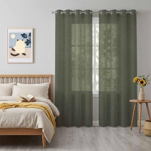 Grayish Brown Texture Sheer Curtains 84 inch Length 2 Panels Set
