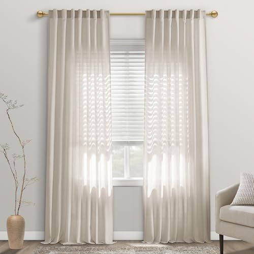 PANELSBURG Farmhouse Beige Sheer Curtains for Living Room 2 Panels