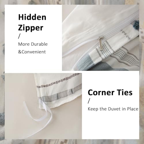 100% Cotton Duvet Cover Queen Size – Gray Yellow Striped Bedding Set
