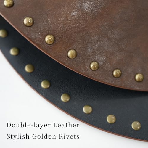 Faux Leather Round Placemats Set of 6, Dark Brown