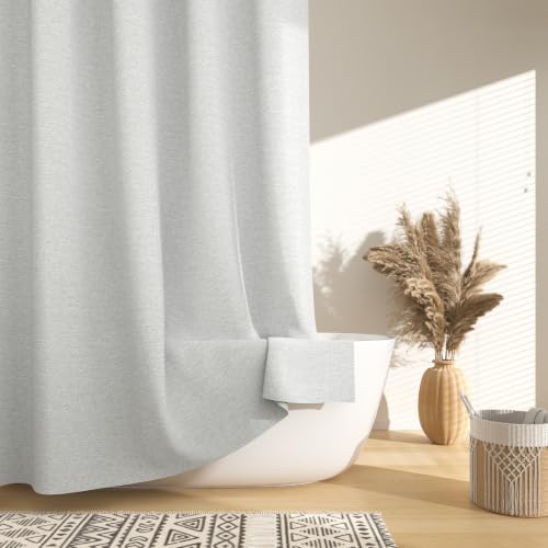 Light Grey Linen Textured Shower Curtain Heavy Duty 72" W x 72" L