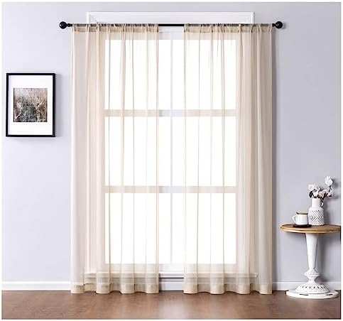 Sheer Bedroom Curtains 108 Inch Length 2 Panels Set, Rod Pocket Semi