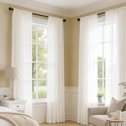 MIULEE Ivory Sheer Curtains 96 Inches Long 4 Panels 54 x 96 Inches